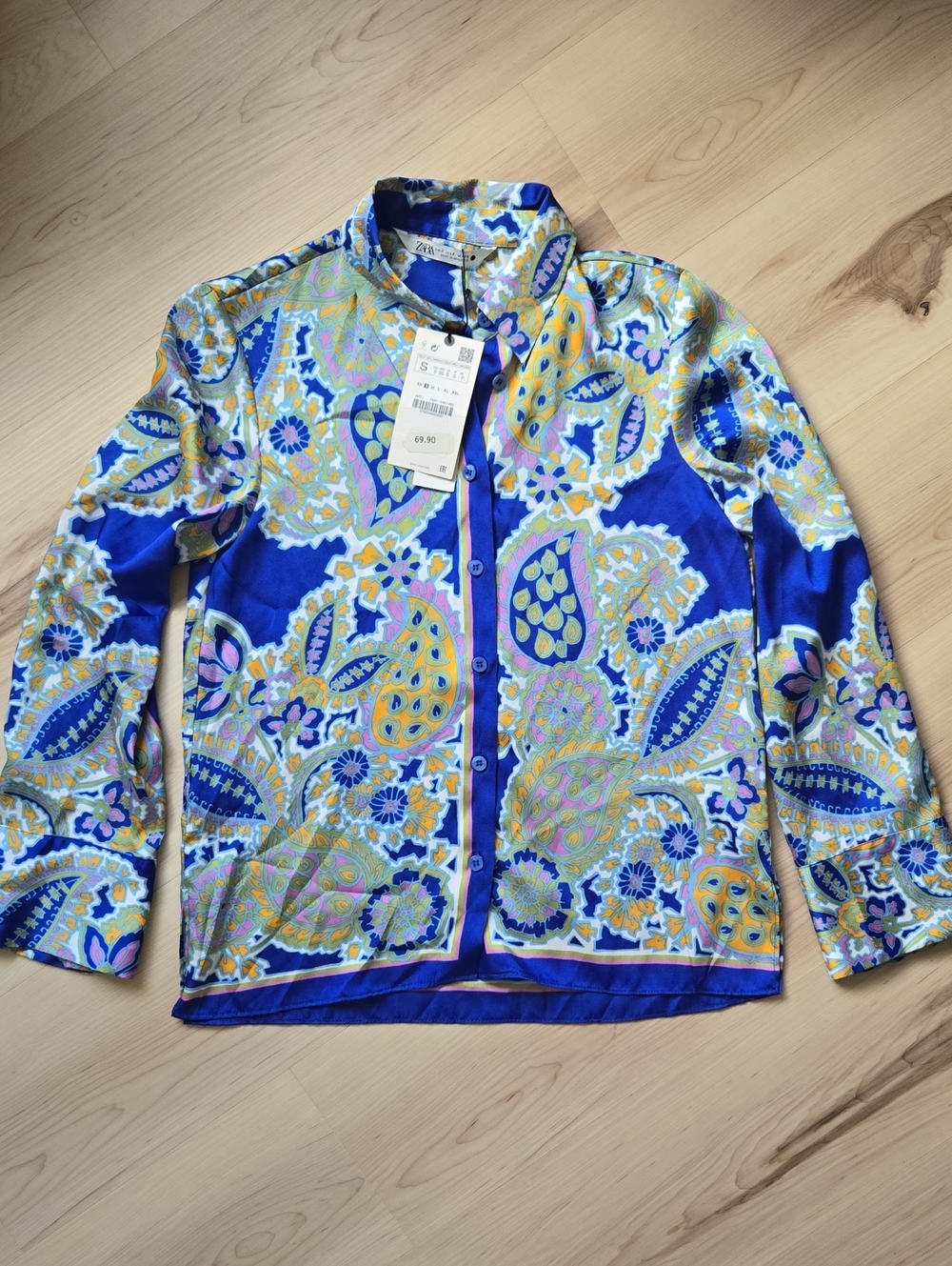 NWT Zara Paisly Print Long-Sleeve Button Down, Size Small
